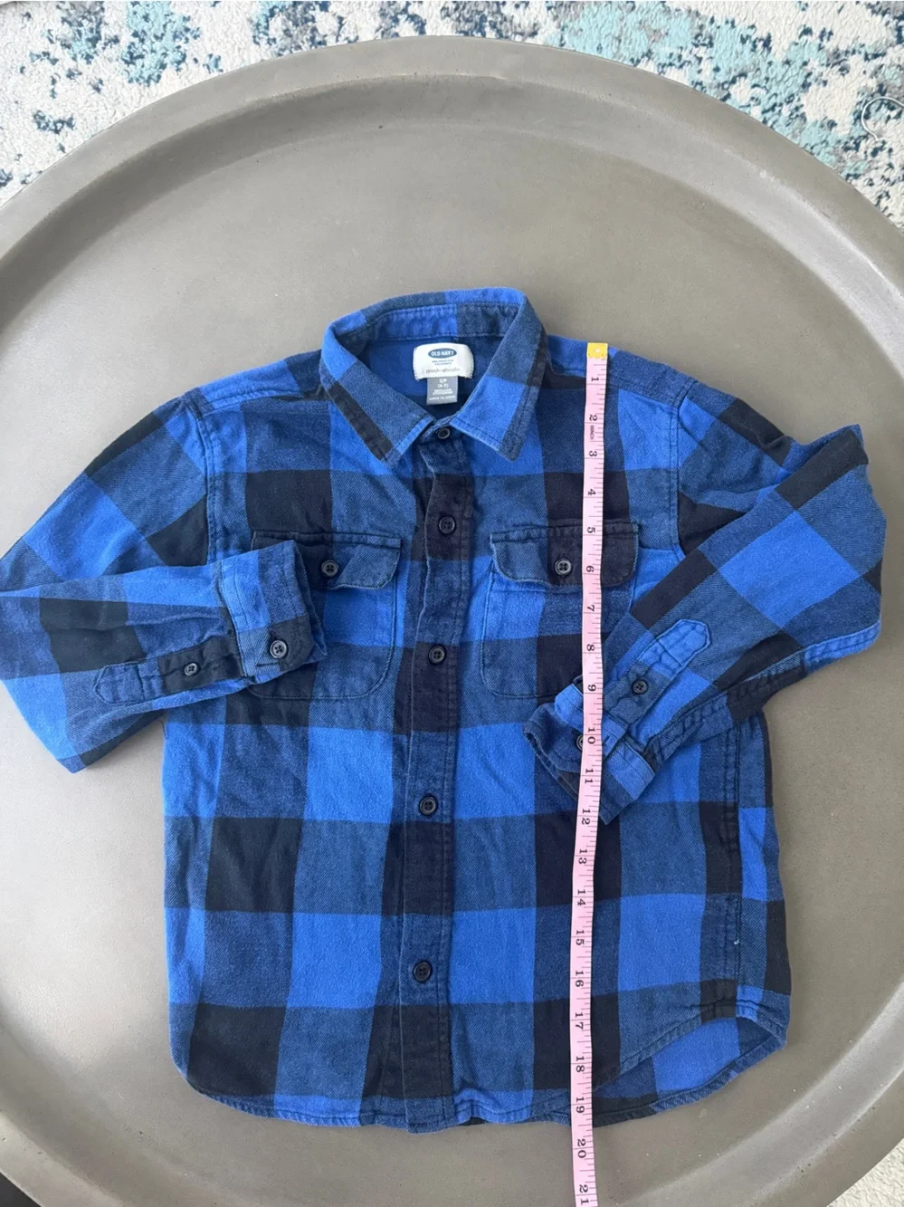 Old Navy Blue and Black Plaid Button-Down Shirt for Kids 6/7